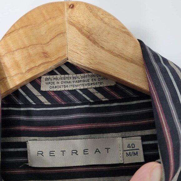 Retreat Men's Striped Poly-Cotton Blend Long Sleeve Button Down Shirt Size 40 - Picture 4 of 7